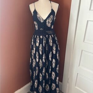 Fashion Nova Blue and White Maxi Dress with Spaghetti Straps